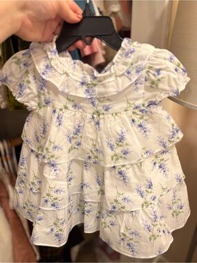 Baby Girl Floral Ruffle Dress Top - White with Blue Floral